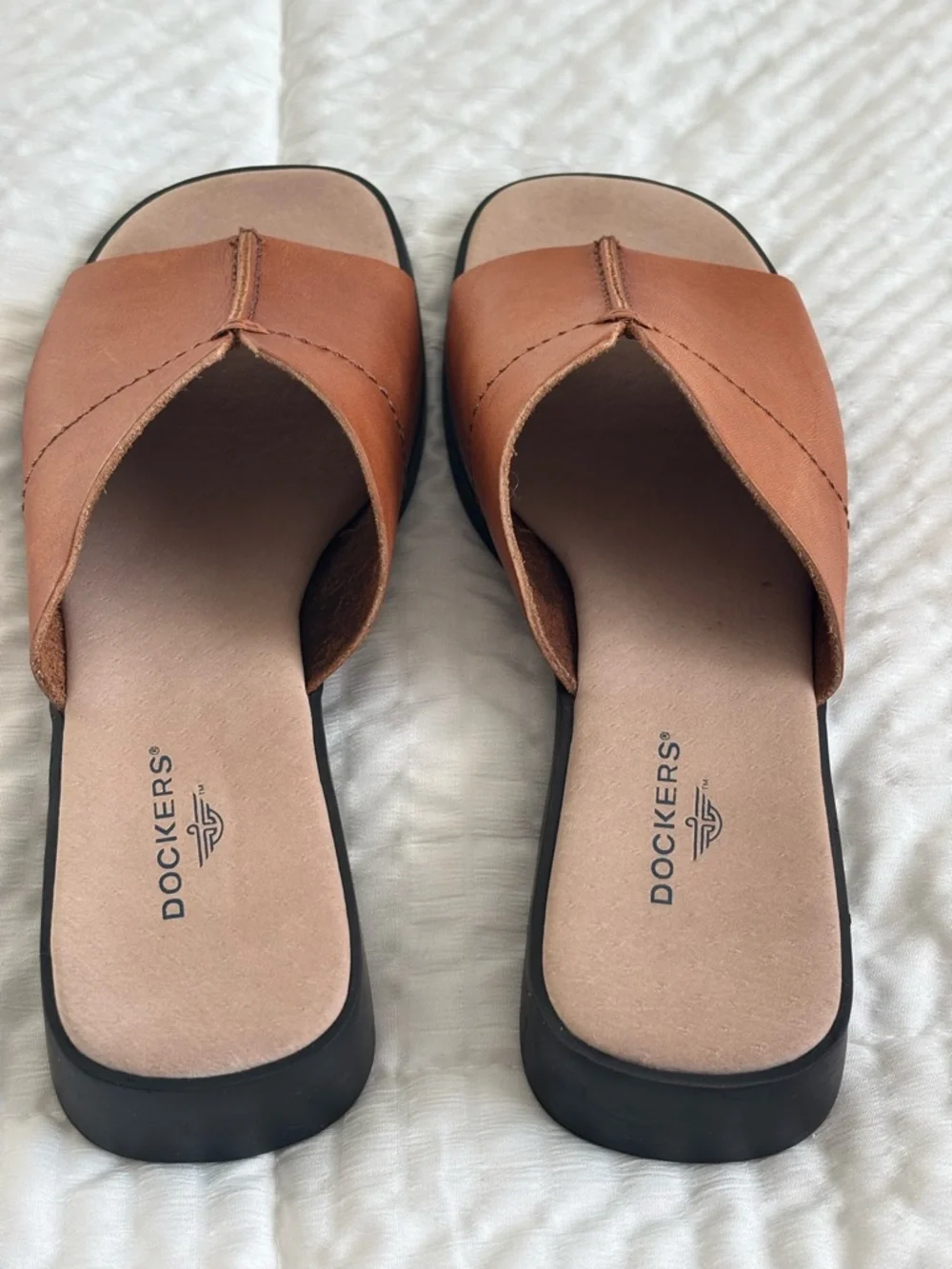 Dockers Womens Leather Slide Sandals Brown Size 6.5 Comfort Casual Summer - Picture 3 of 7